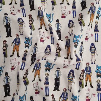 Tissu coton imprimé Fairy Tail fond écru