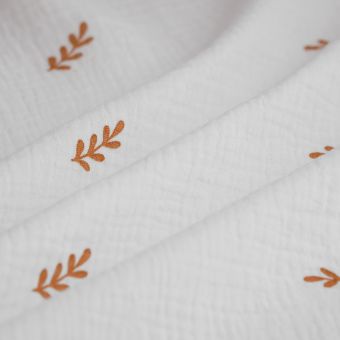 Tissu double gaze petite brindille écru