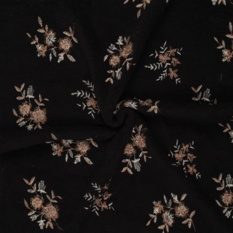 Tissus sherpa motif brodé petite fleur noir