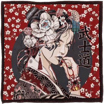 Carré jacquard GEISHA fleurs de sakura et geisha fantaisiste Rouge