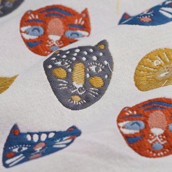 Tissu jacquard chats blanc