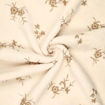 Tissus sherpa motif brodé petite fleur écru
