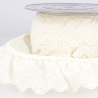 Broderie anglaise froncée vagues écru 46mm