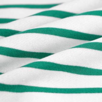 Tissu French terry coton rayures vert écru