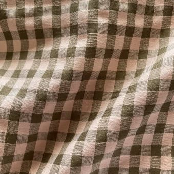 Tissu seersuckervichy rose et taupe 7mm recyclé