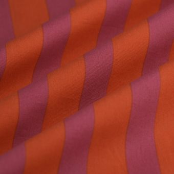 Tissu popeline coton rayure orange rose