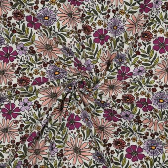 Maille jersey fleurie multico fond écru - Poppy Fabrics
