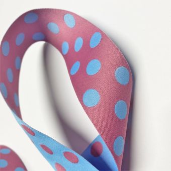 Ruban jacquard réversible pois rose et bleu ciel 38 mm