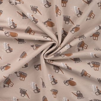 Maille french terry imprimée camion chantier beige