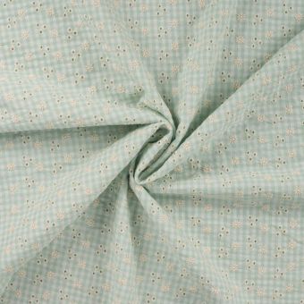 Tissu seersucker brodé petit vichy vert