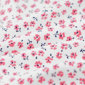 Tissu molleton French terry petites fleurs roses