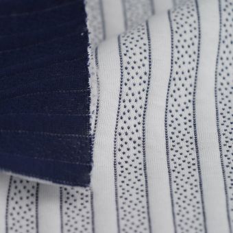 Tissu jersey coton Matelassé vertical bleu