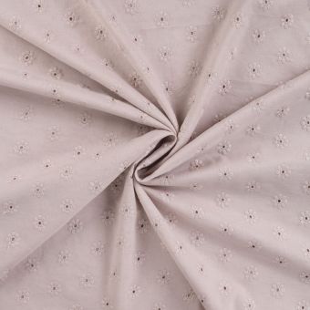 Tissu coton brodé petite marguerite beige
