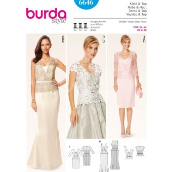 Patron Burda 6646 Robe & Haut du 36 au 46