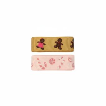 Lot de 2 rubans Noël ocre et rose 16mmx1m