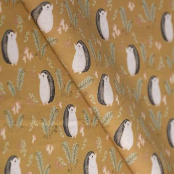 Tissu cretonne hérisson champ moutarde