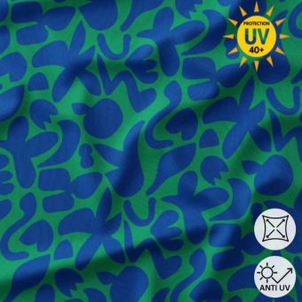 Maillot jersey maillot bain anti-UV imprimée abstrait floral vert et bleu