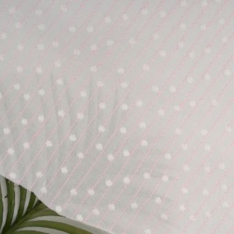 Tissu popeline coton brodée lignes rose blanc