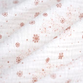 Tissu double gaze flocon sépia écru