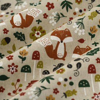 Tissu bachette linen look renard champêtre multicolore 