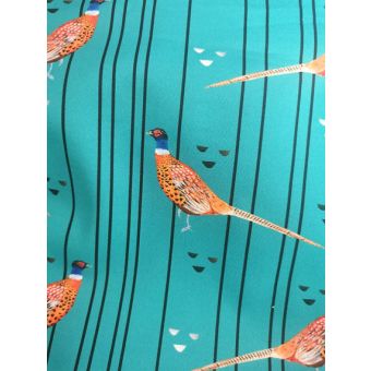 Gabardine stretch L'élégant faisan/Bleu calme