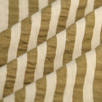 Tissu Seersucker rayures pêche et havane