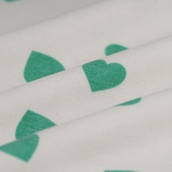 Tissu molleton gros coeur vert écru
