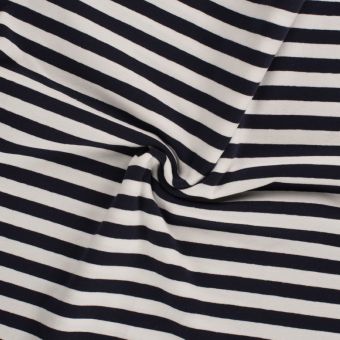 Maille jersey coton rayure 1cm écru et bleu marine