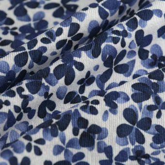 Tissu velours milleraie extensible floral indigo écru