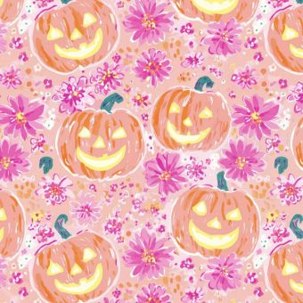 Tissu Softshell Citrouille Halloween Fleuri, coupon 1m x laize (145cm)