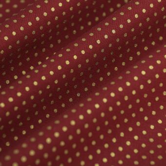 Tissu cretonne de Noël mini pois or rouge