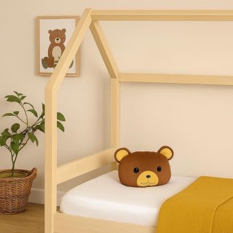 Coussin forme Simon l'ourson marron