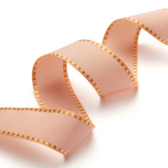 Ruban rose pâle avec surpiqûres oranges 25 mm