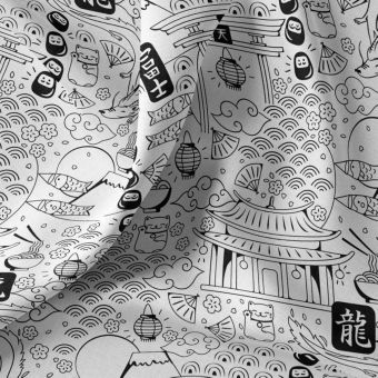 Tissu coton à colorier thème Japon