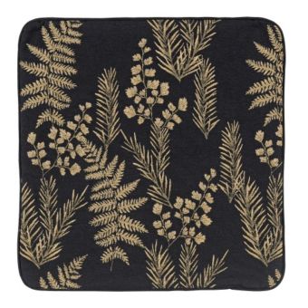 Housse de coussin Herborium noire imprimé feuillage jaune 40x40 cm - fils upcyclés