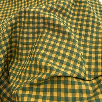 Tissu Seersucker Vichy Jaune Vert Carreau 8mm 100% Coton