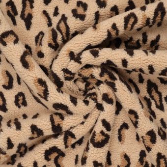Tissus sherpa motif léo marron clair