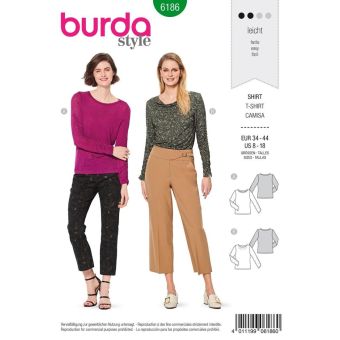 Patron burda 6186 Tee-shirt à manches froncées du 34 au 44