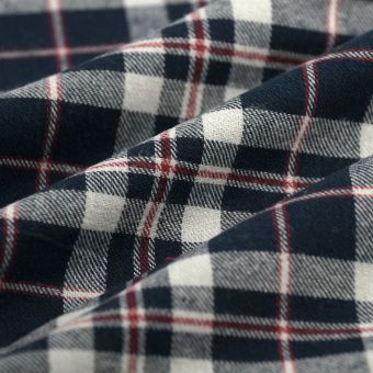 Tissu flanelle carreaux marine écru rouge