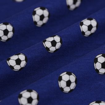Tissu jersey coton ballon foot bleu