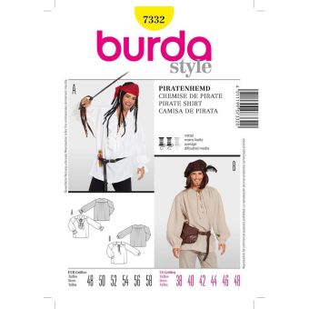 Patron Burda 7332 Historique Chemise de pirate du 48 au 58