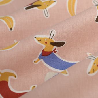Tissu cretonne Hotdog pêche 