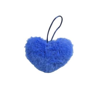 Pompon fourrure artificielle cœur 45x 65mm bleu fluo