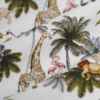 Tissu cretonne licence Roi Lion palmier vert 