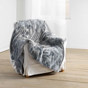 PLAID IMITATION FOURRURE ANTARTIC GRIS - 125x150cm - Gris