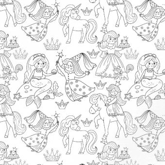 Tissu Jersey Princesse Fée Sirène A Colorier, coupon 1m x laize (150cm)