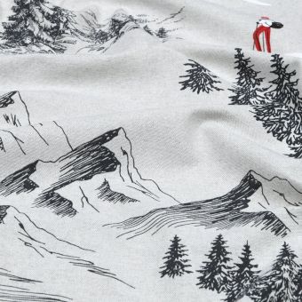 Tissu coton épais imprimé vive la montagne anthracite