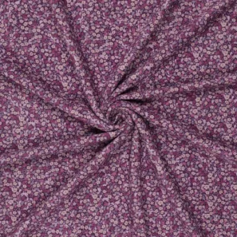 Tissu velours côtelé extensible mini floral violet
