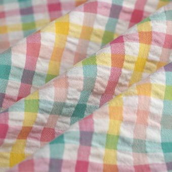 Tissu Seersucker vichy multicolore