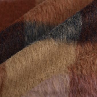 Tissu lainage manteau grands carreaux orange bleu